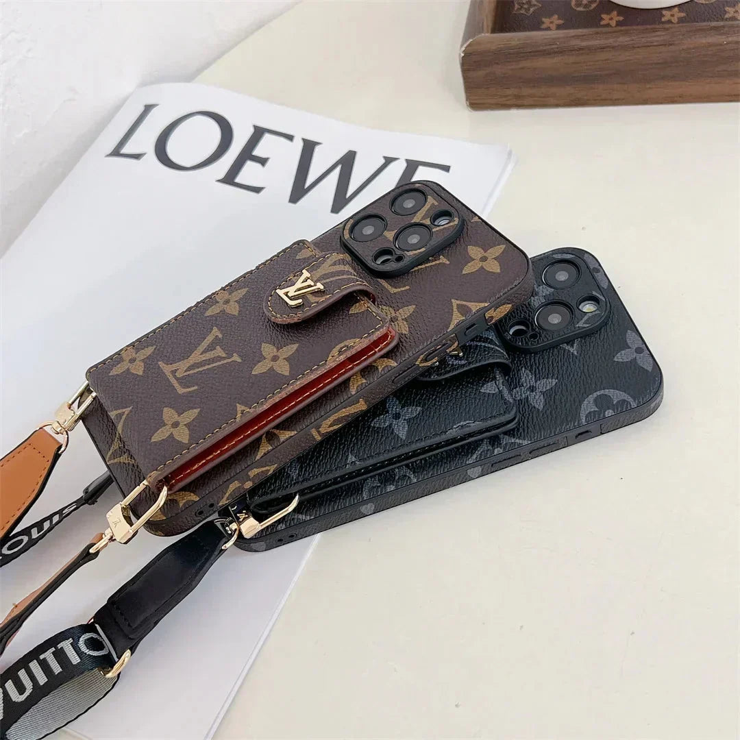 Leather LV Card Holder Crossbody Case for iPhone 13-18 Pro & Pro Max