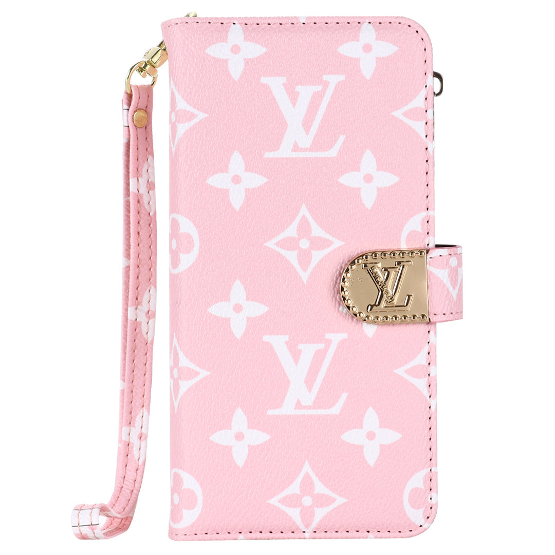 Luxury Monogram Leather Wallet Case with Strap for Samsung Galaxy S22-S26 Series