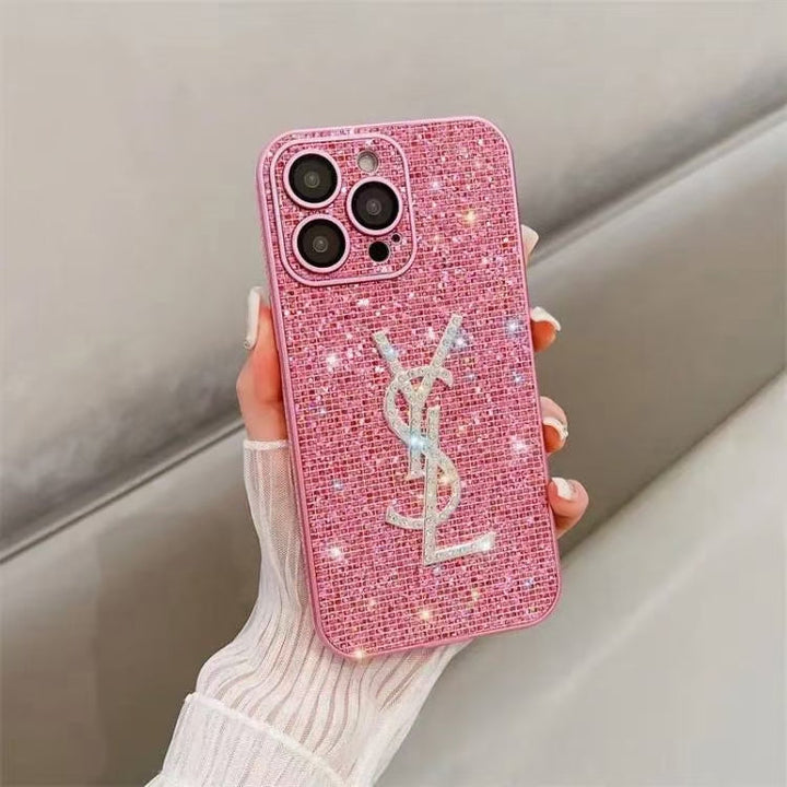 Luxury YSL Phone Case with Elegant Card Holder for iPhone 12-18 Pro & Pro Max