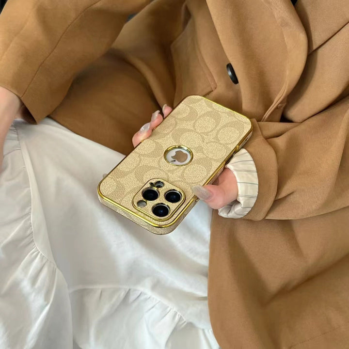 Inspired Luxury Monogram iPhone Case with Gold Trim