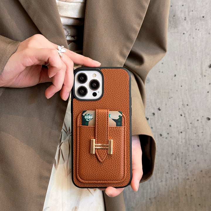 HRM Textured Leather Pocket Case with H Clasp