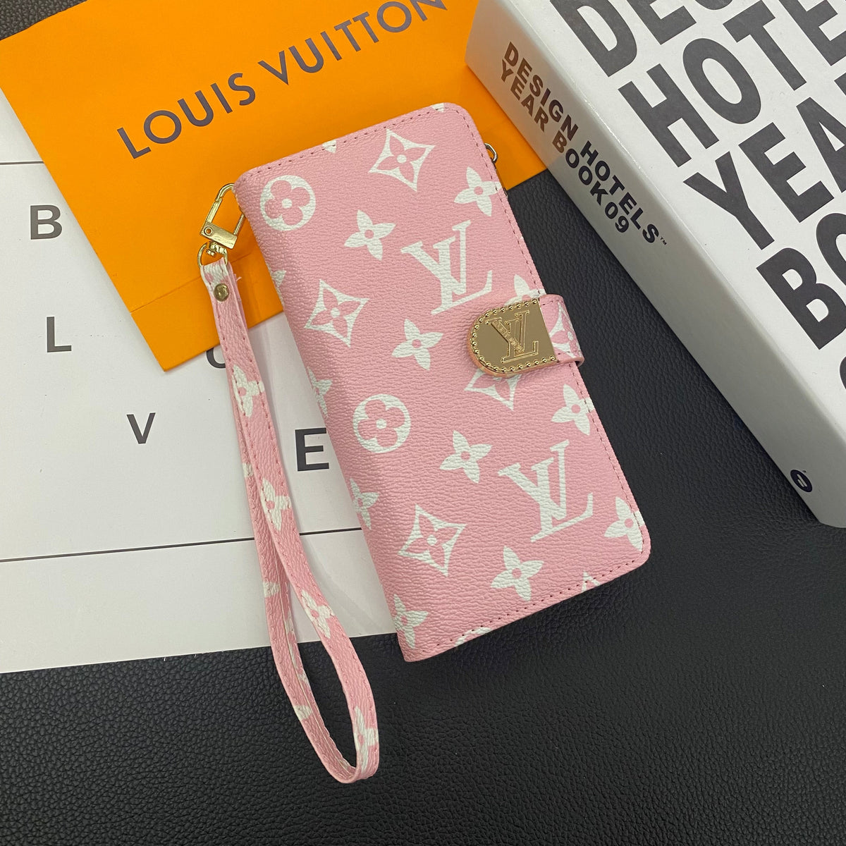 Luxury Monogram Leather Wallet Case with Strap for Samsung Galaxy S22-S26 Series