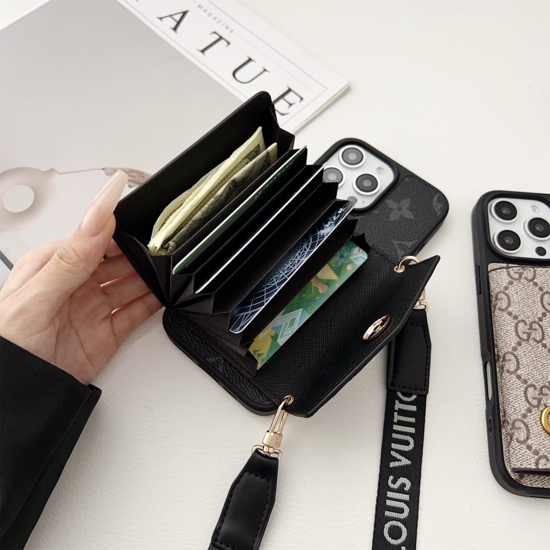 Crossbody Wallet Accordion Leather Card Holder Case for iPhone 13-18 Pro & Pro Max