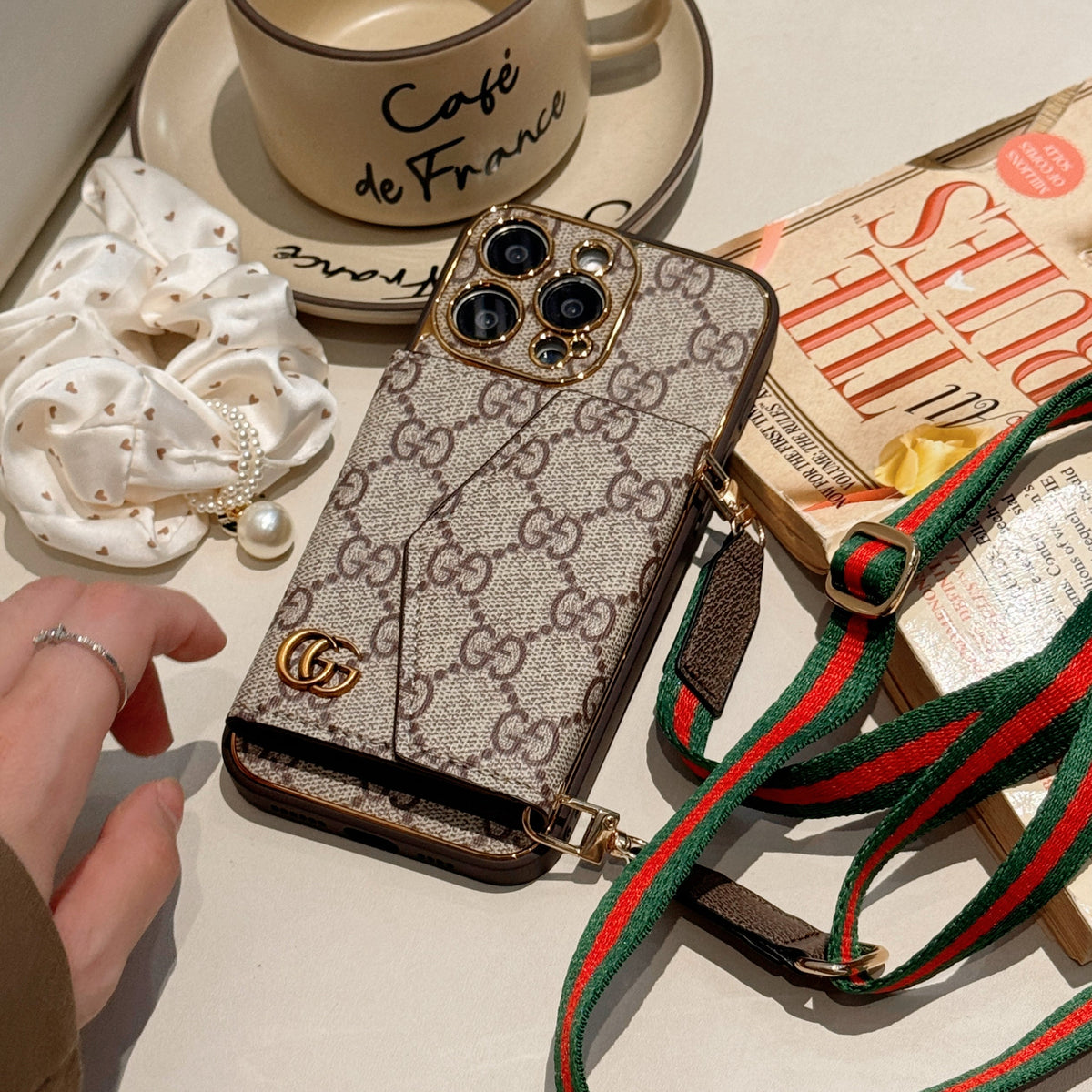 Luxury Monogram Leather Phone Case with Card Holder for iPhone 12-18 Pro & Pro Max