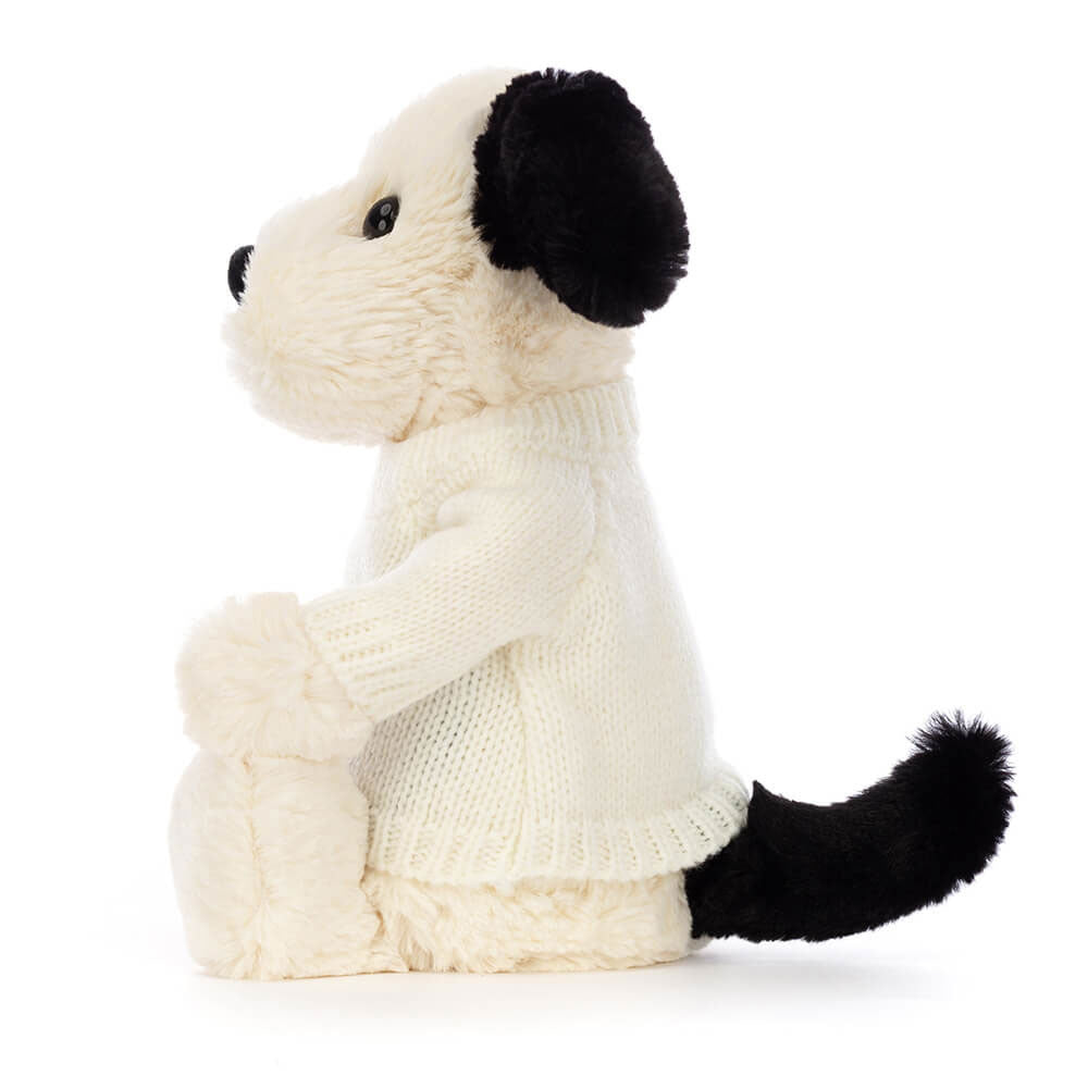 Bashful Black & Cream Puppy with Personalised Cream Jumper