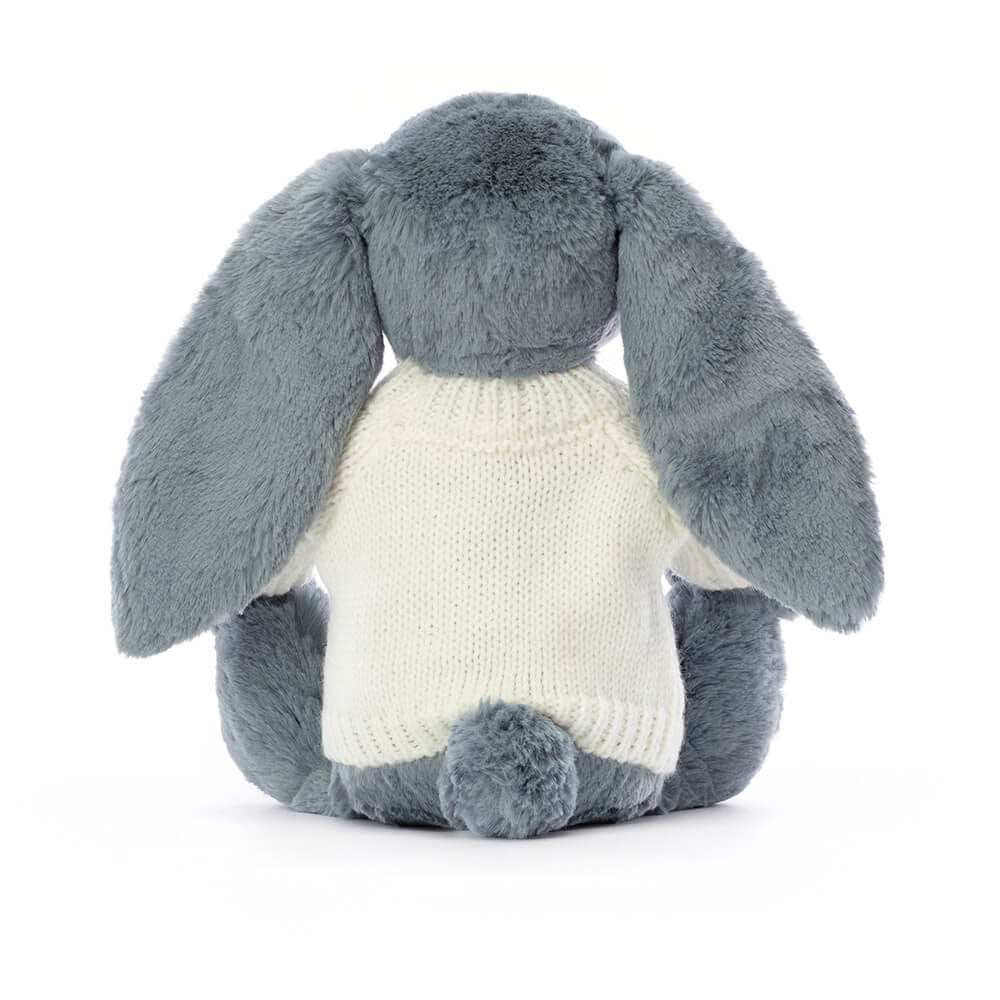 Bashful Dusky Blue Bunny with Personalised Cream Jumper
