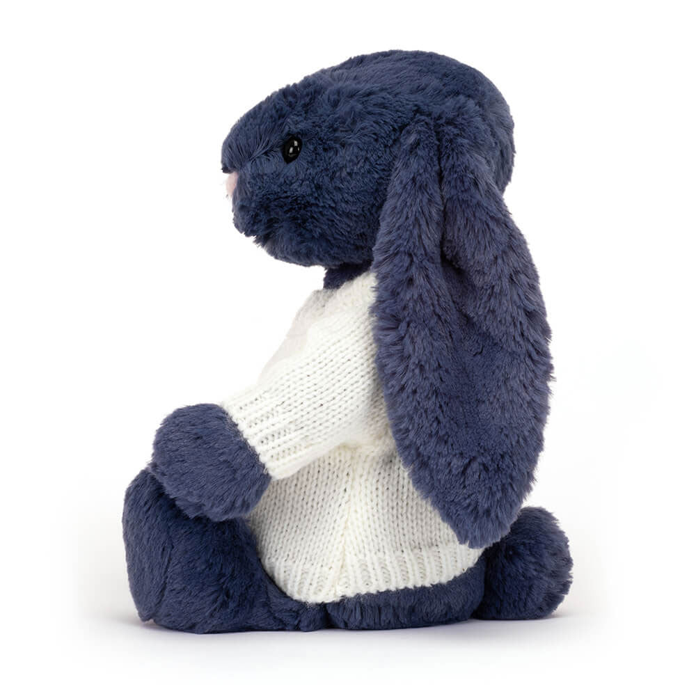 Bashful Navy Bunny with Personalised Cream Jumper