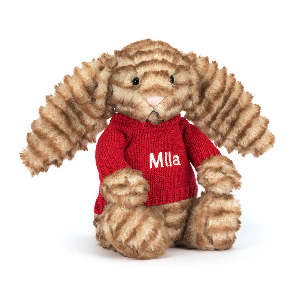 Bashful Luxe Bunny Juniper with Personalised Red Jumper
