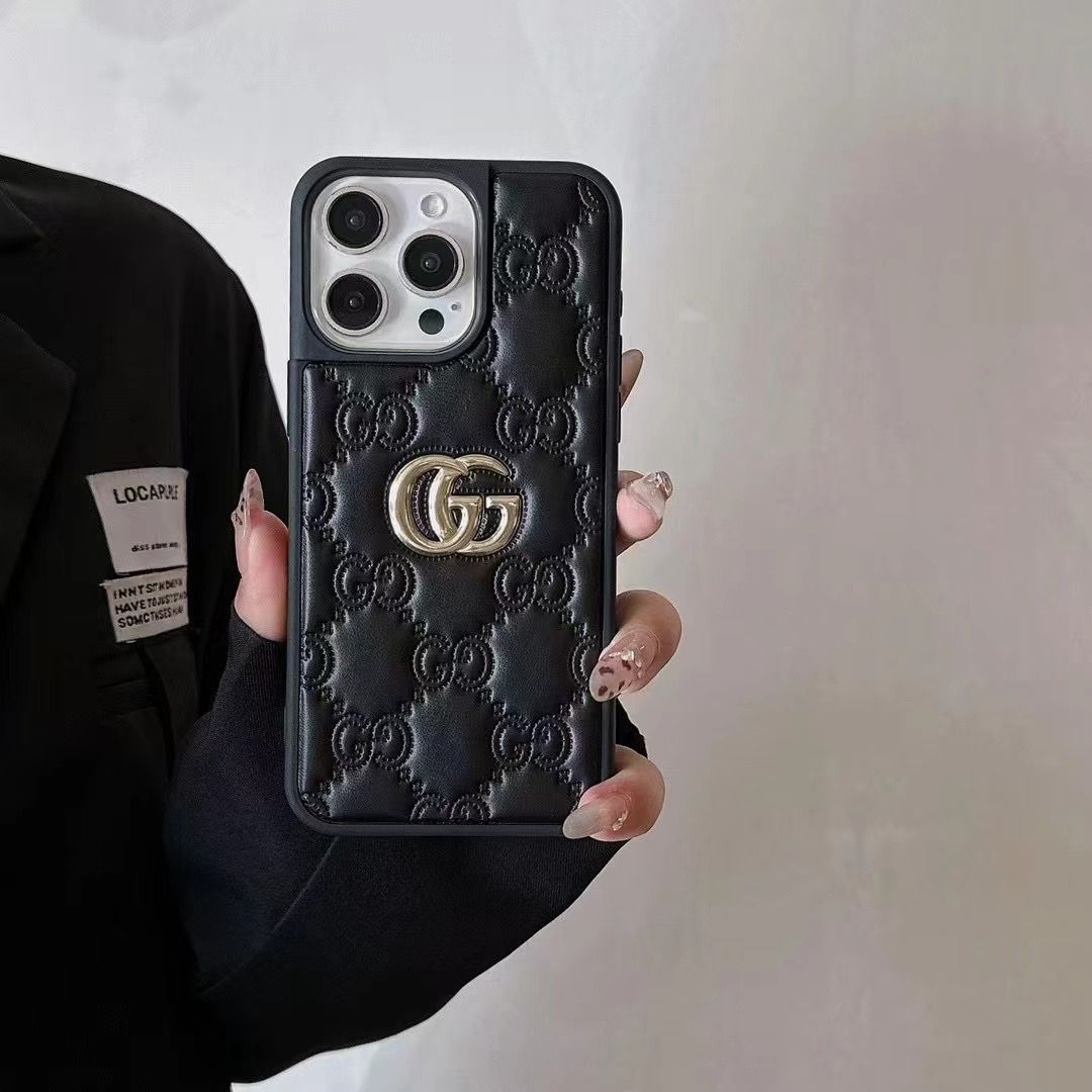 Luxury Stamped Leather iPhone Case for 13-18