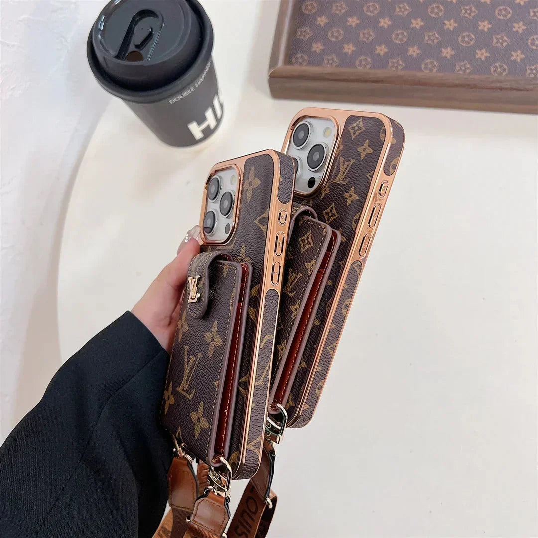 Luxury Louis V Case with Strap for iPhone 13-18 Pro & Pro Max