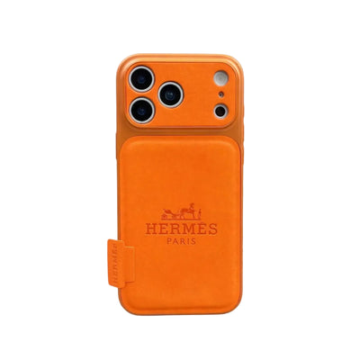 HRM Leather Flap Pocket Phone Case with Embossed Logo for iPhone 14-18 Pro & Pro Max