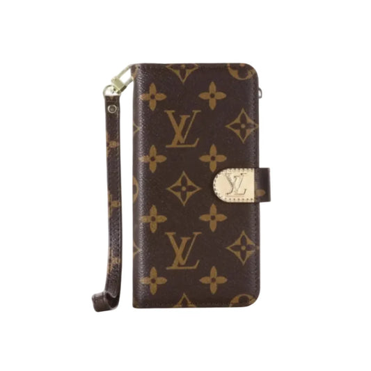 Luxury Monogram Leather Wallet Case with Strap for Samsung Galaxy S22-S26 Series