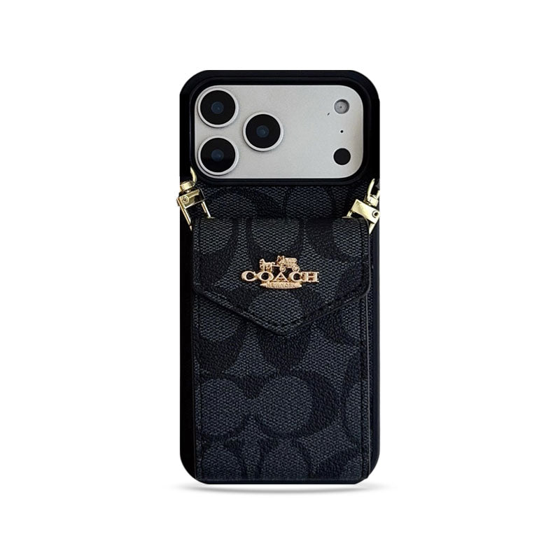 Luxury Logo Accordion Card Holder Leather Crossbody Apple iPhone Case