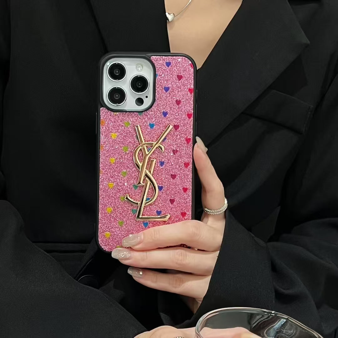 Electroplated Monogram Label Shiny Phone Case for iPhone 12-18 Pro & Pro Max