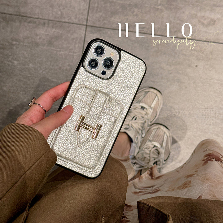 HRM Textured Leather Pocket Case with H Clasp