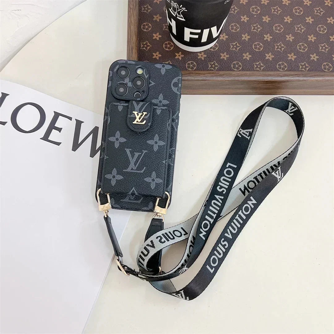 Leather LV Card Holder Crossbody Case for iPhone 13-18 Pro & Pro Max