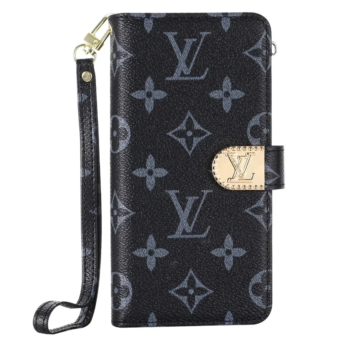 Luxury Monogram Leather Wallet Case with Strap for Samsung Galaxy S22-S26 Series