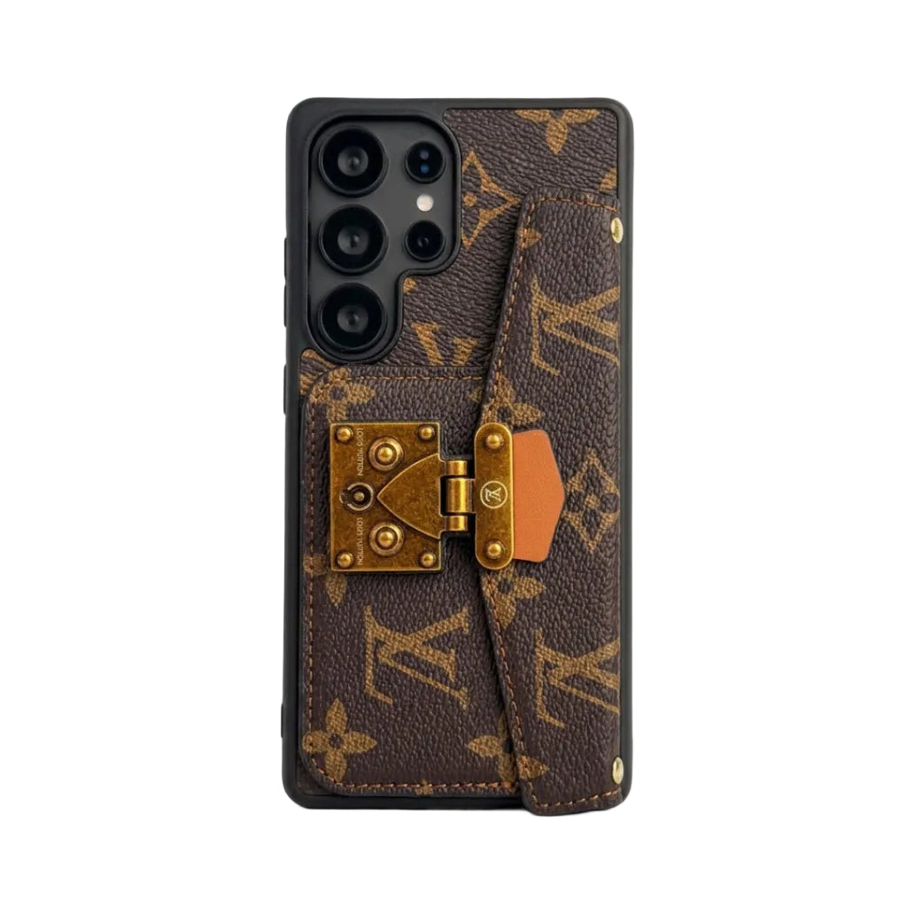 Luxury Gold Lock Leather Card Holder Sling Case for Samsung Galaxy S22-S26 Series