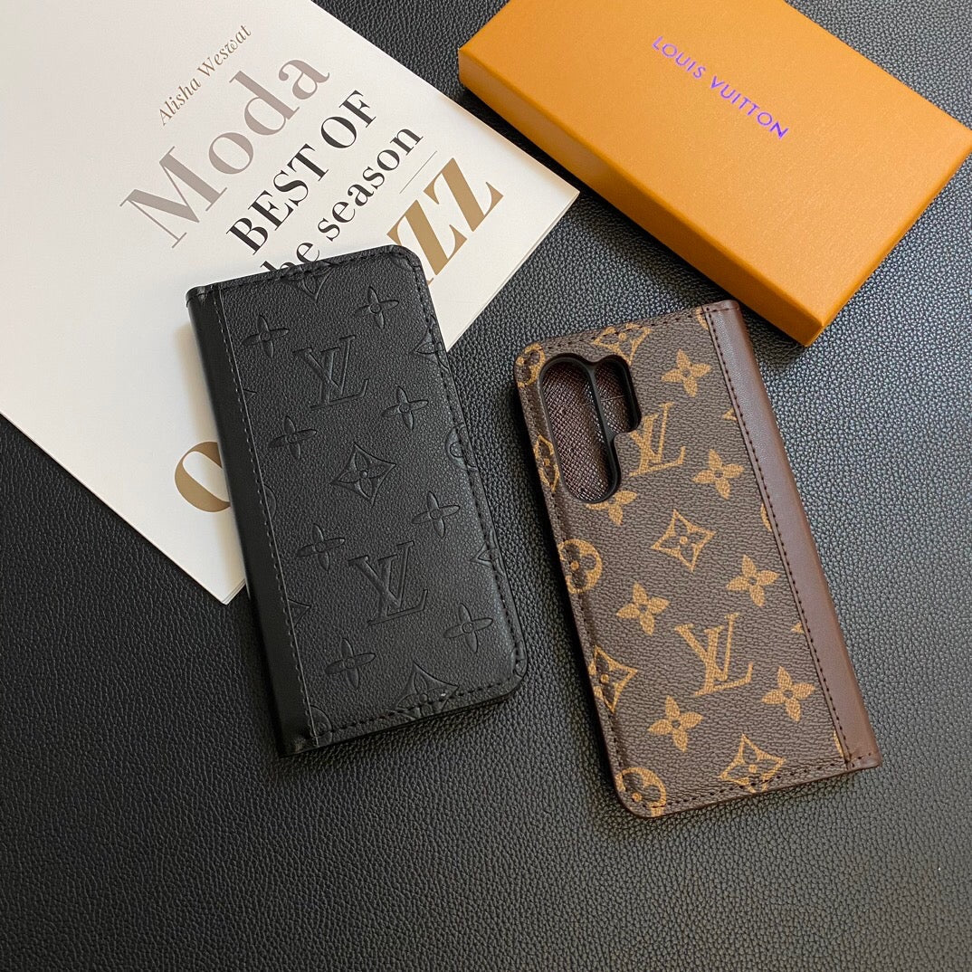 Monogram Leather Card Cover Wallet Case for Samsung Galaxy S22-S26 Series