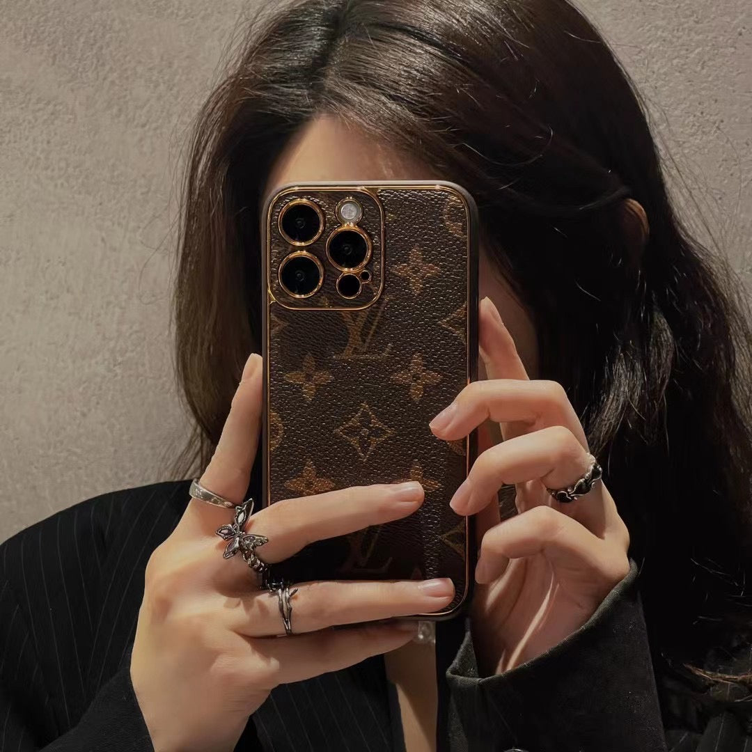 Luxury Brown Monogram Phone Case for iPhone 12-18 Pro & Pro Max