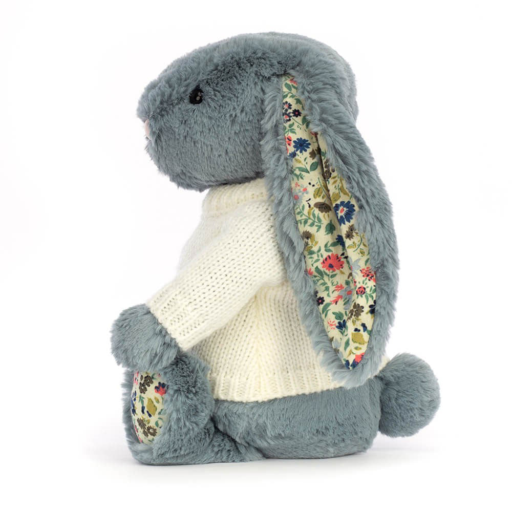Blossom Dusky Blue Bunny with Personalised Cream Jumper