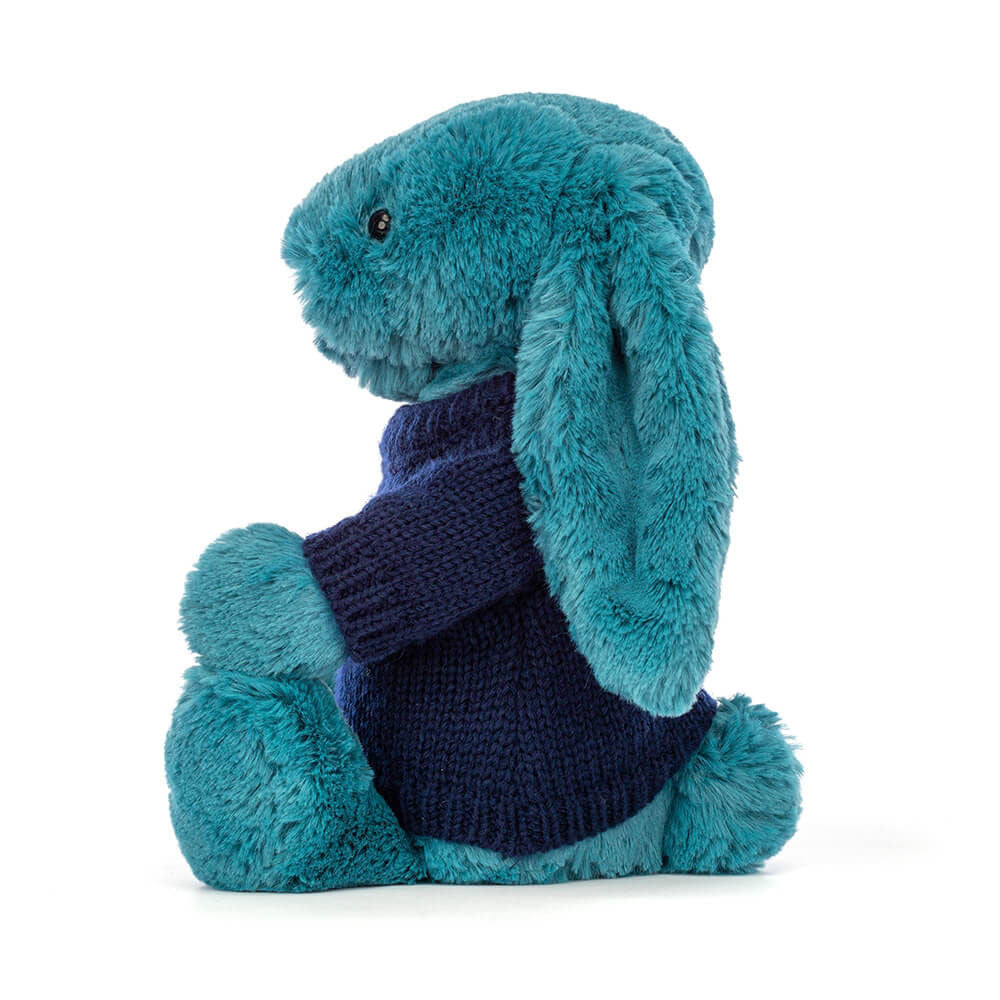 Bashful Mineral Blue Bunny with Personalised Navy Jumper
