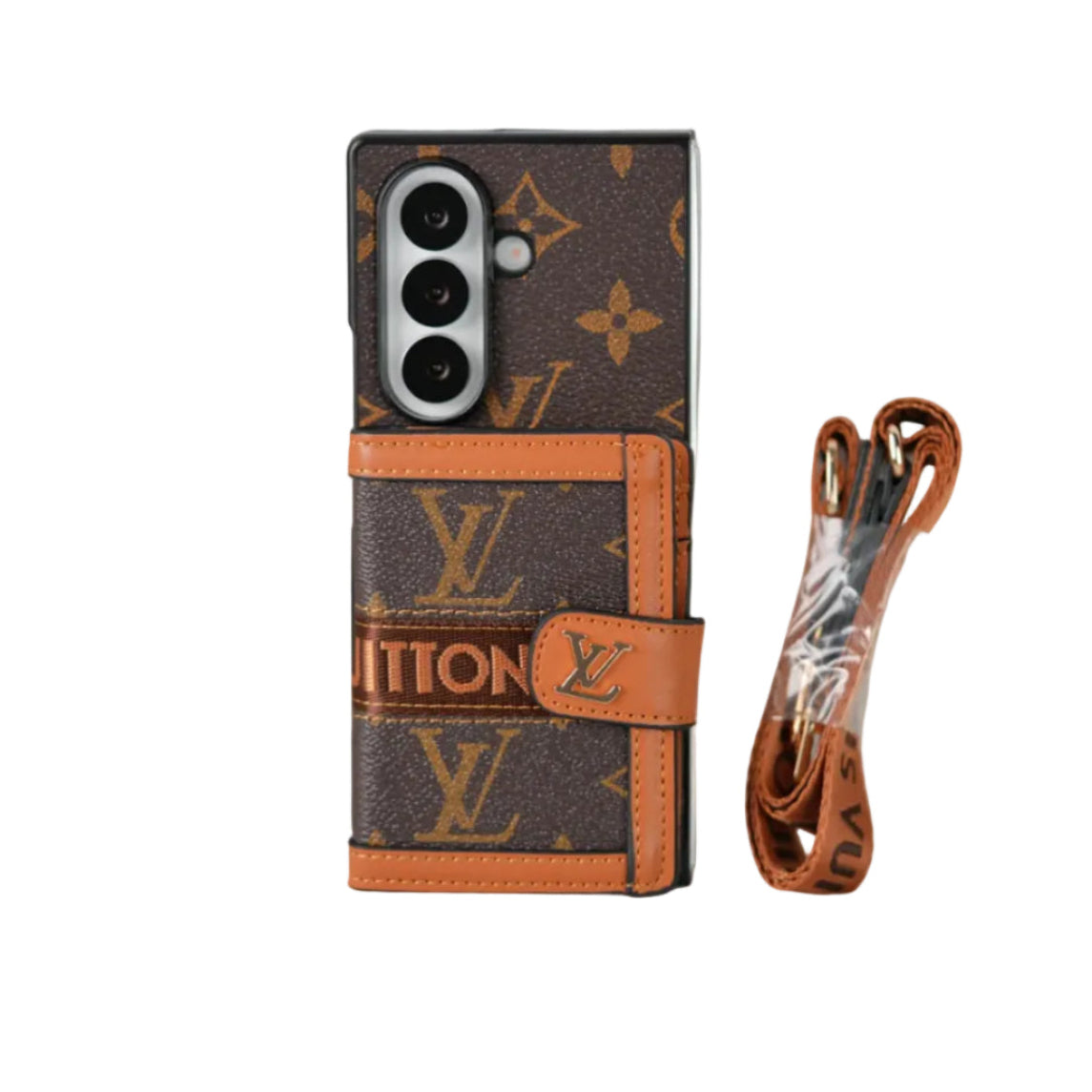 Luxury Monogram Wallet Case with Crossbody Strap for Samsung Galaxy Z Fold 3-8 Ultra