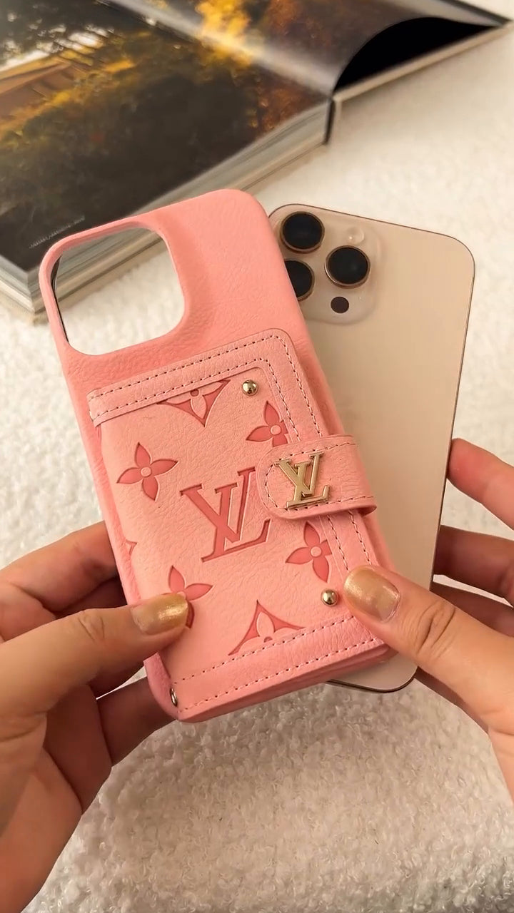 LV Luxury Leather Card Holder Phone Case for iPhone 12-18 Pro & Pro Max