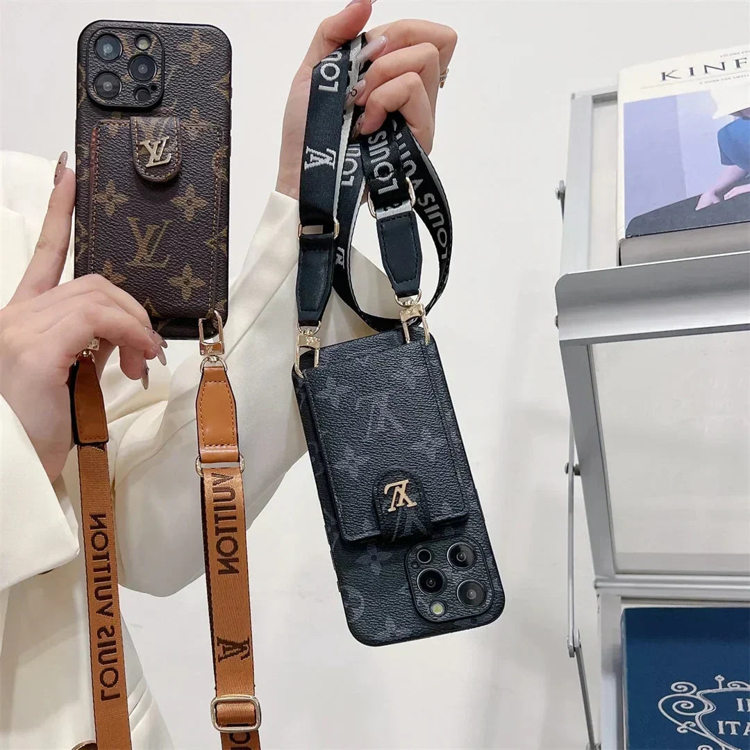 Leather LV Card Holder Crossbody Case for iPhone 13-18 Pro & Pro Max